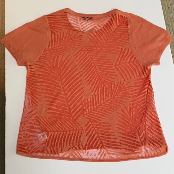 Parker sheer pullover casual top fine gauge knit peach short sleeve size S - Picture 4 of 6